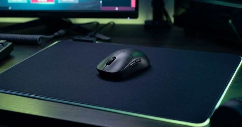 Lightweight gaming mouse on large mousepad for Valorant arm aiming
