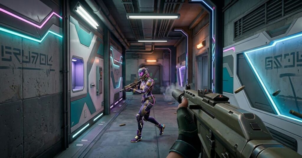 Valorant Deathmatch tracking aim practice during close range tactical FPS fight