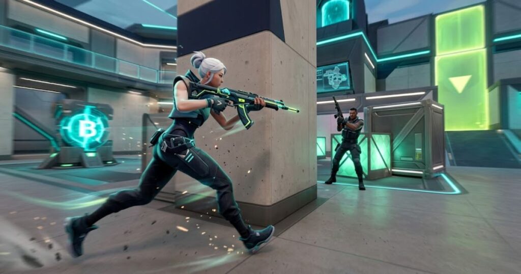 Wide swinging and pre-aiming in Valorant tactical FPS gameplay