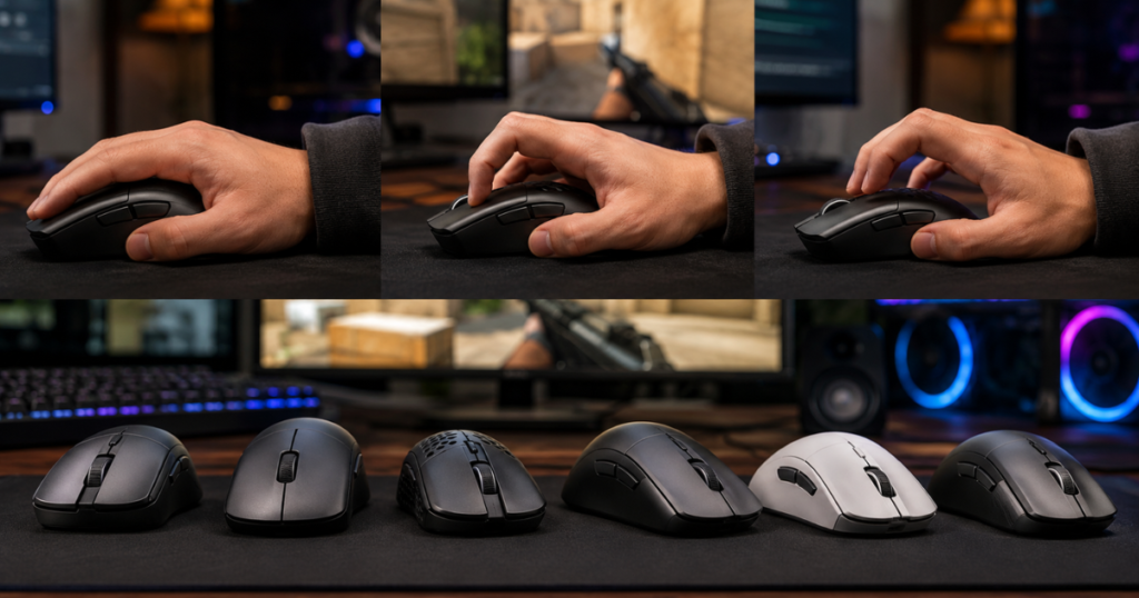 An FPS player comparing gaming mouse shapes, hand measurements, and grip styles while researching a new mouse purchase.