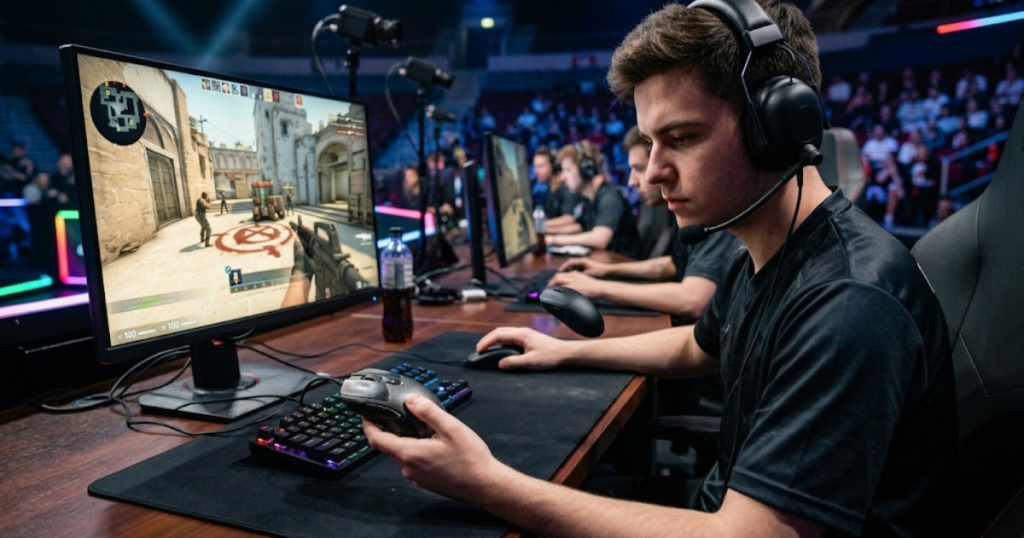 An FPS gamer evaluating a gaming mouse by checking comfort, tracking performance, reliability, and physical wear before deciding whether to upgrade.