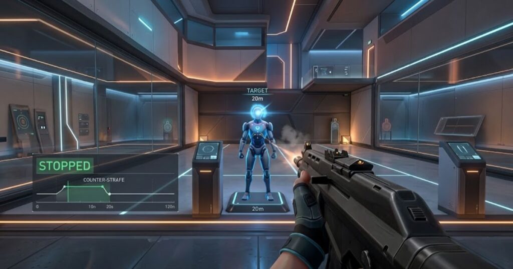 Counter strafe timing drill in Valorant practice mode