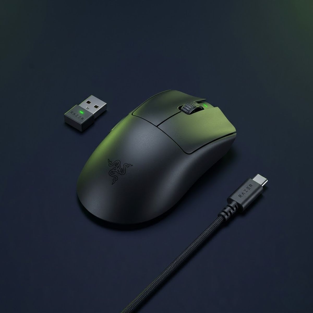 Black Razer DeathAdder V3 HyperSpeed wireless gaming mouse shown as a palm grip FPS mouse with ergonomic support.
