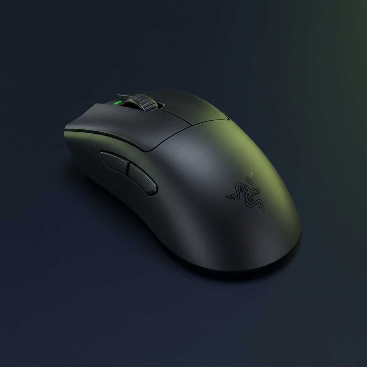 Black Razer DeathAdder V3 Pro wireless gaming mouse shown as an ergonomic FPS mouse for palm grip players.