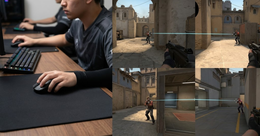 An FPS player repeatedly tracking targets with smooth and controlled mouse movement to demonstrate aiming consistency.
