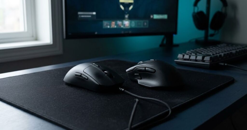 Comparison of symmetrical and ergonomic gaming mouse shapes for Valorant