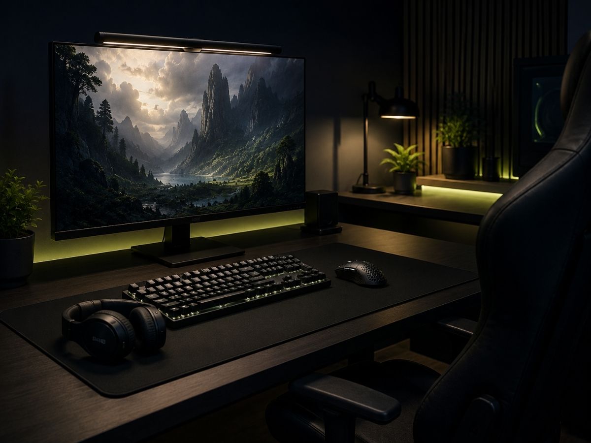 Casual gaming desk setup