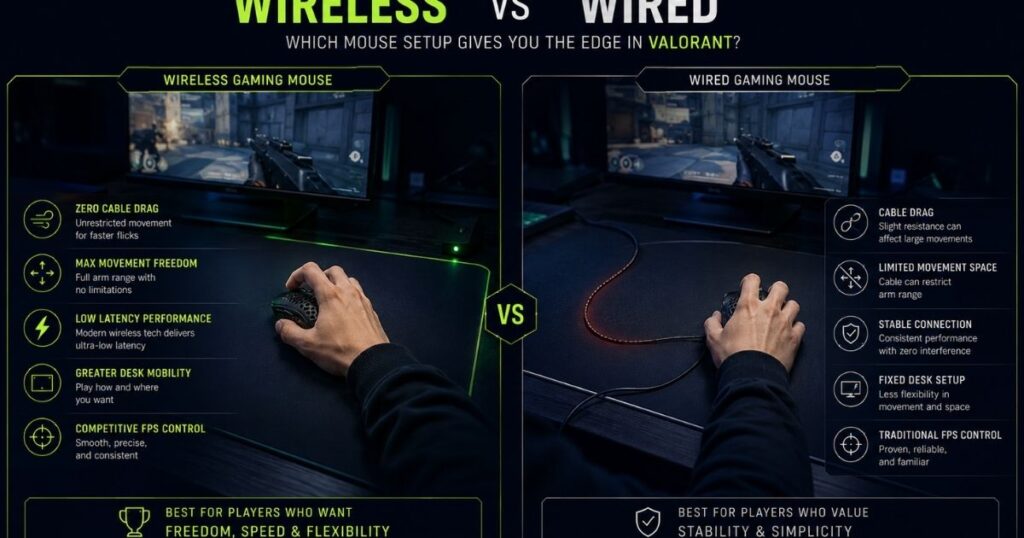 Wireless vs wired gaming mouse comparison for competitive Valorant
