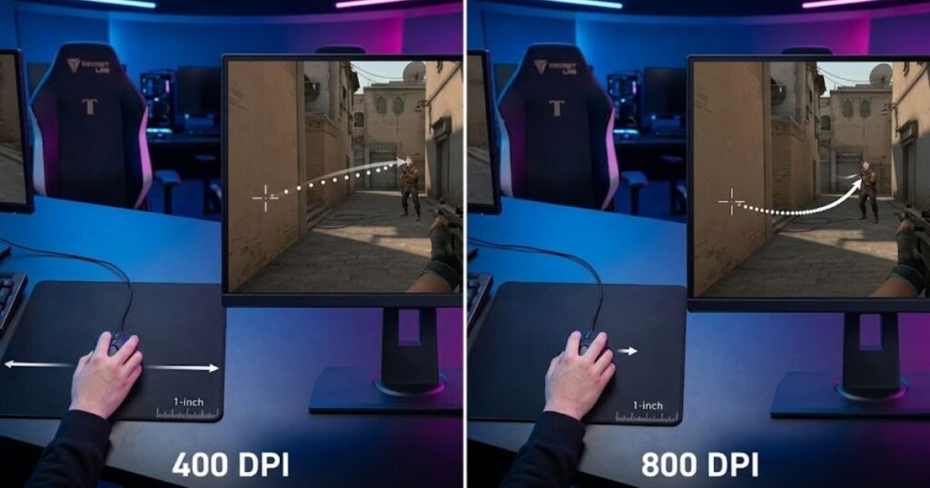 Side-by-side comparison showing mouse movement and aiming behavior at 400 DPI and 800 DPI.