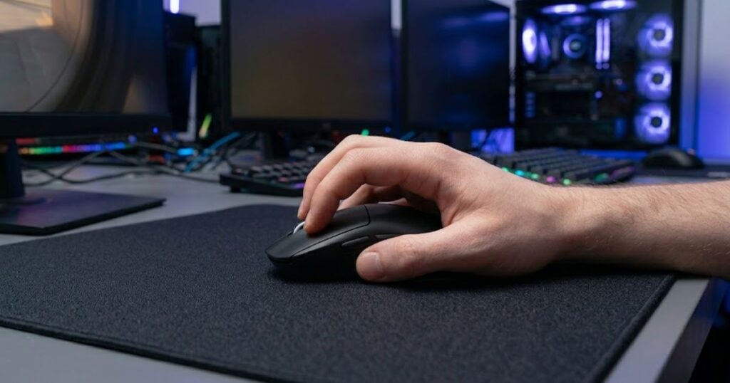 A lightweight low-profile gaming mouse suitable for fingertip grip users on a gaming desk.
