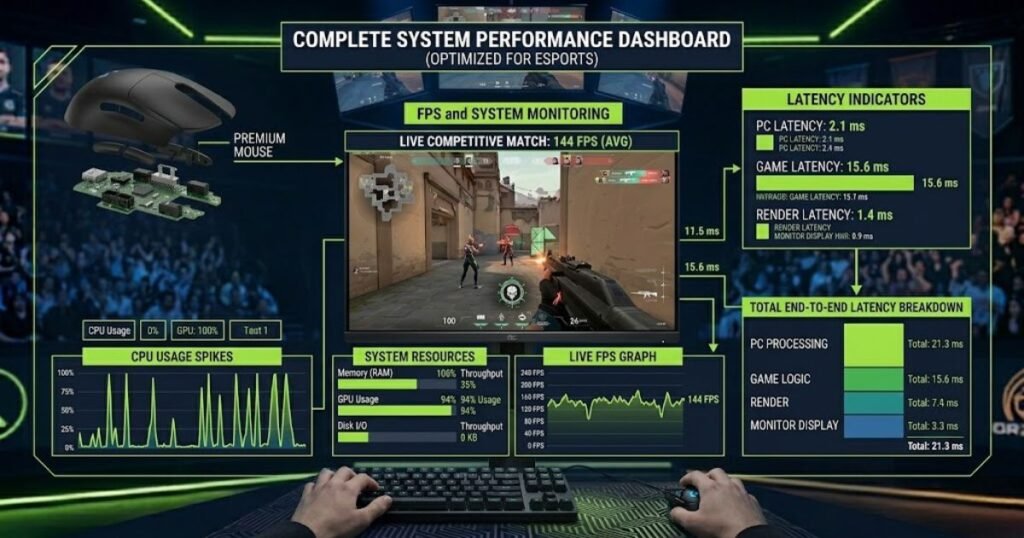 Gaming PC performance monitor showing high CPU usage affecting responsiveness