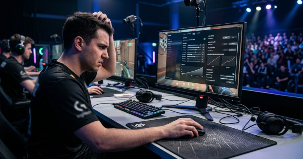 FPS player reviewing multiple gaming mouse settings while trying to understand DPI and sensitivity concepts
