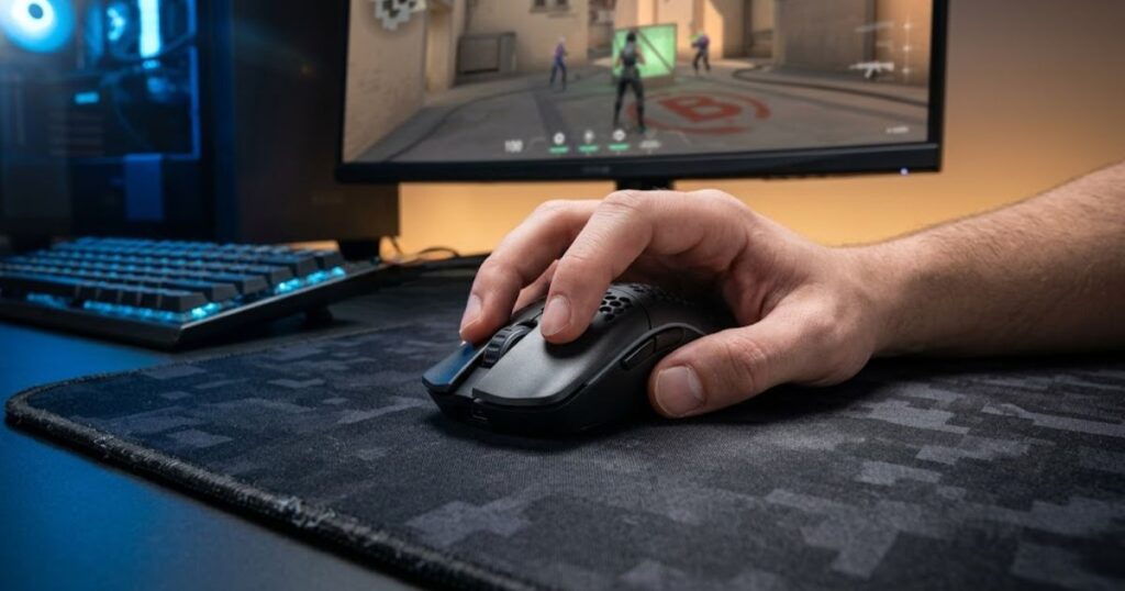 A compact gaming mouse shape designed for claw grip control in tactical FPS games
