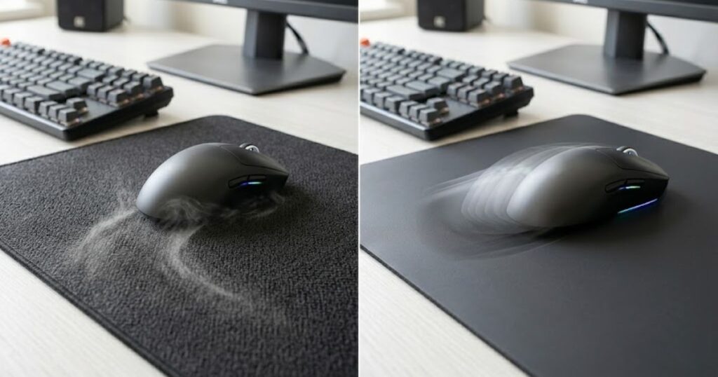Comparison of a gaming mouse moving on a control mouse pad and a speed mouse pad