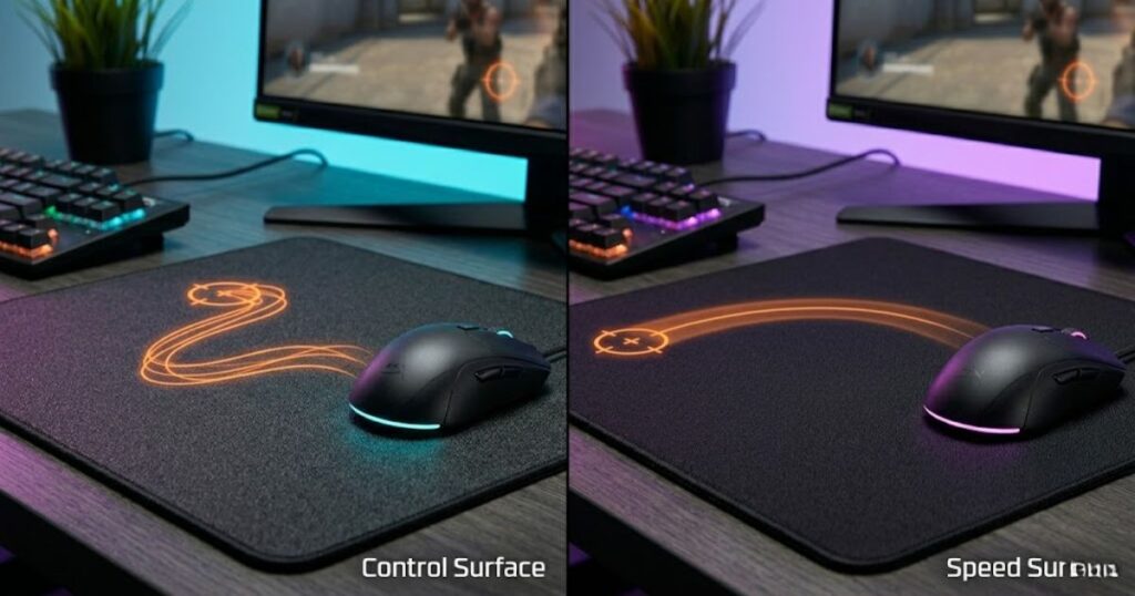 Side-by-side comparison of a control mouse pad and a speed mouse pad