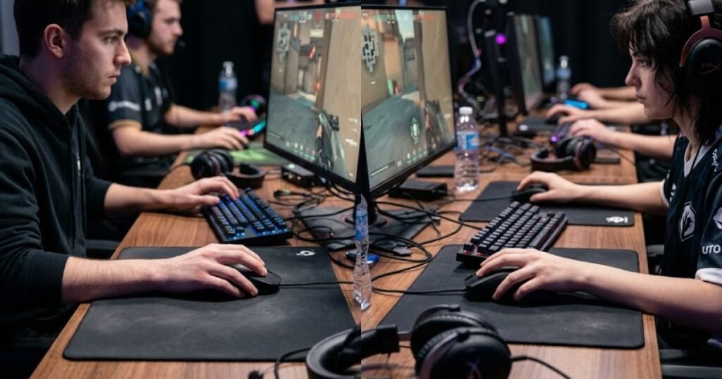 Two FPS players holding different gaming mouse shapes that create different hand positions and grip mechanics
