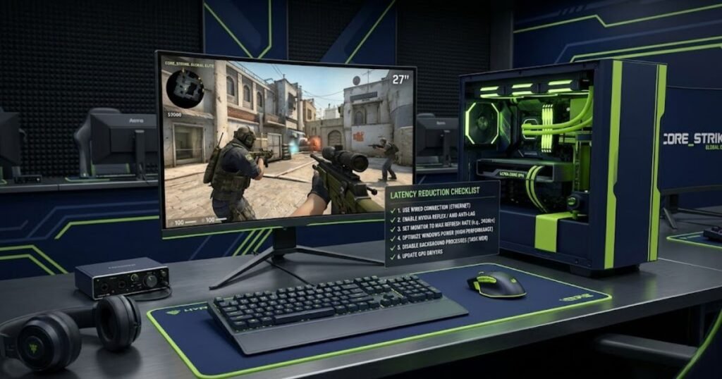 Competitive gaming setup optimized to reduce mouse latency and improve responsiveness
