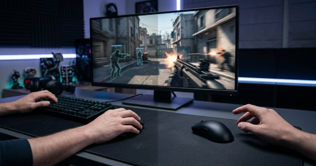 FPS gamer comparing two gaming mouse performance options before making an upgrade decision.