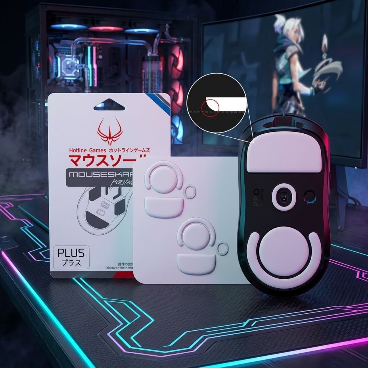 A package of HOTLINEGAMES 3.0 Plus PTFE replacement mouse feet containing two sets of white skates for the Logitech G PRO X Superlight gaming mouse.