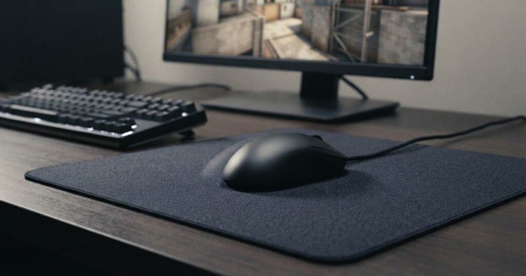 Gaming mouse making a small controlled movement on a textured control mouse pad