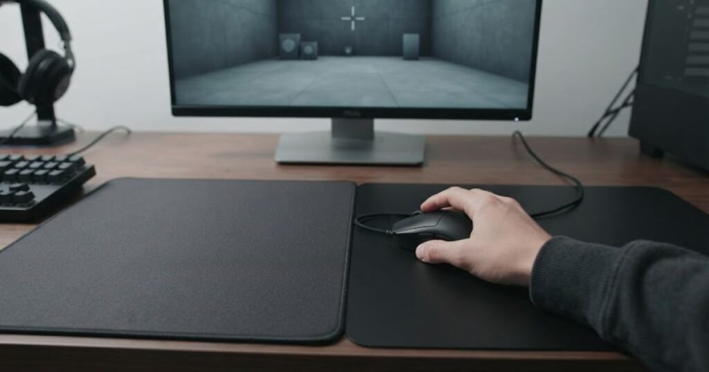Gaming mouse tested on a mouse pad and a smooth desk surface