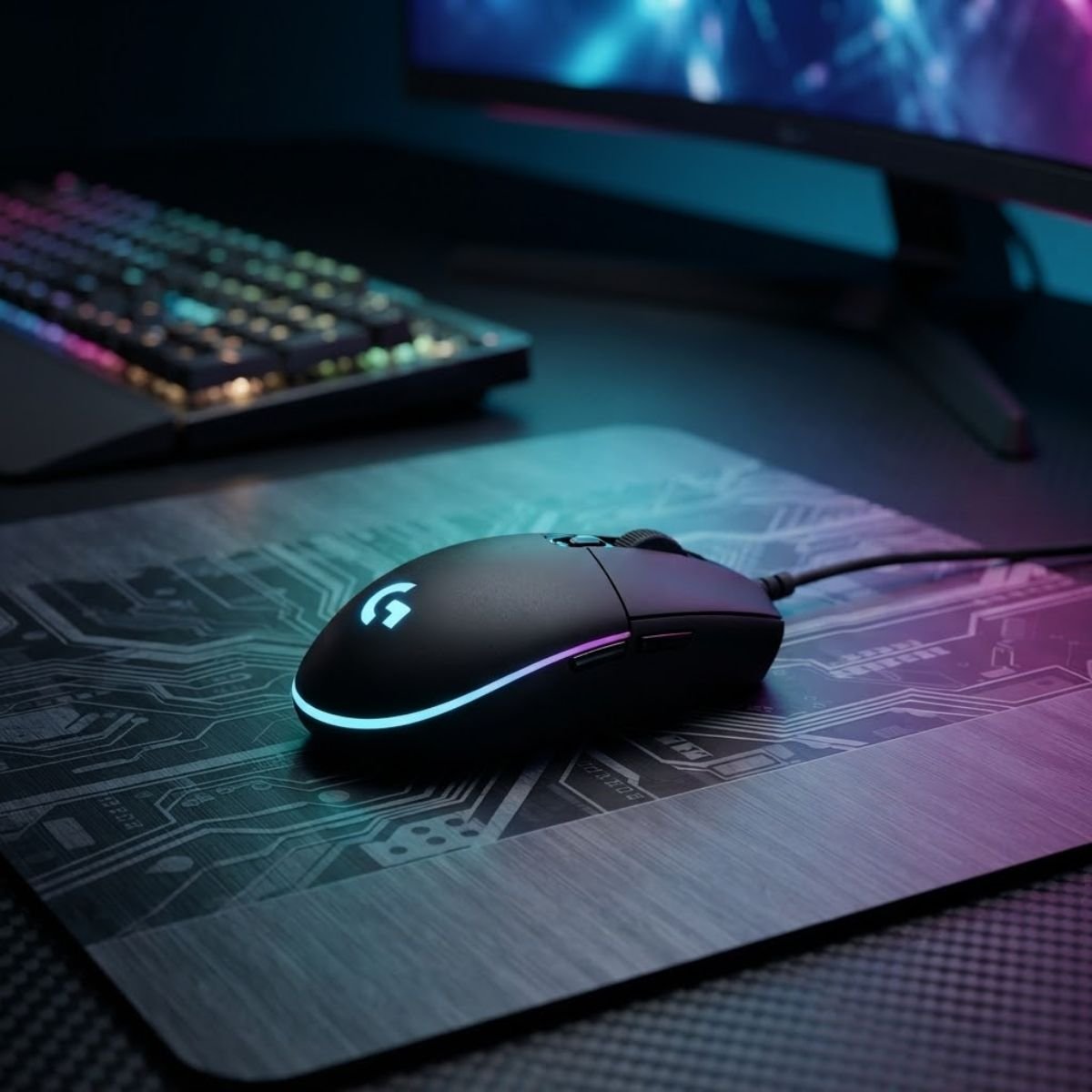 Logitech G203 LIGHTSYNC wired gaming mouse in black with RGB lighting