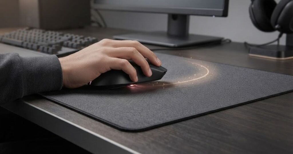 Gaming mouse moving across a consistent mouse pad surface