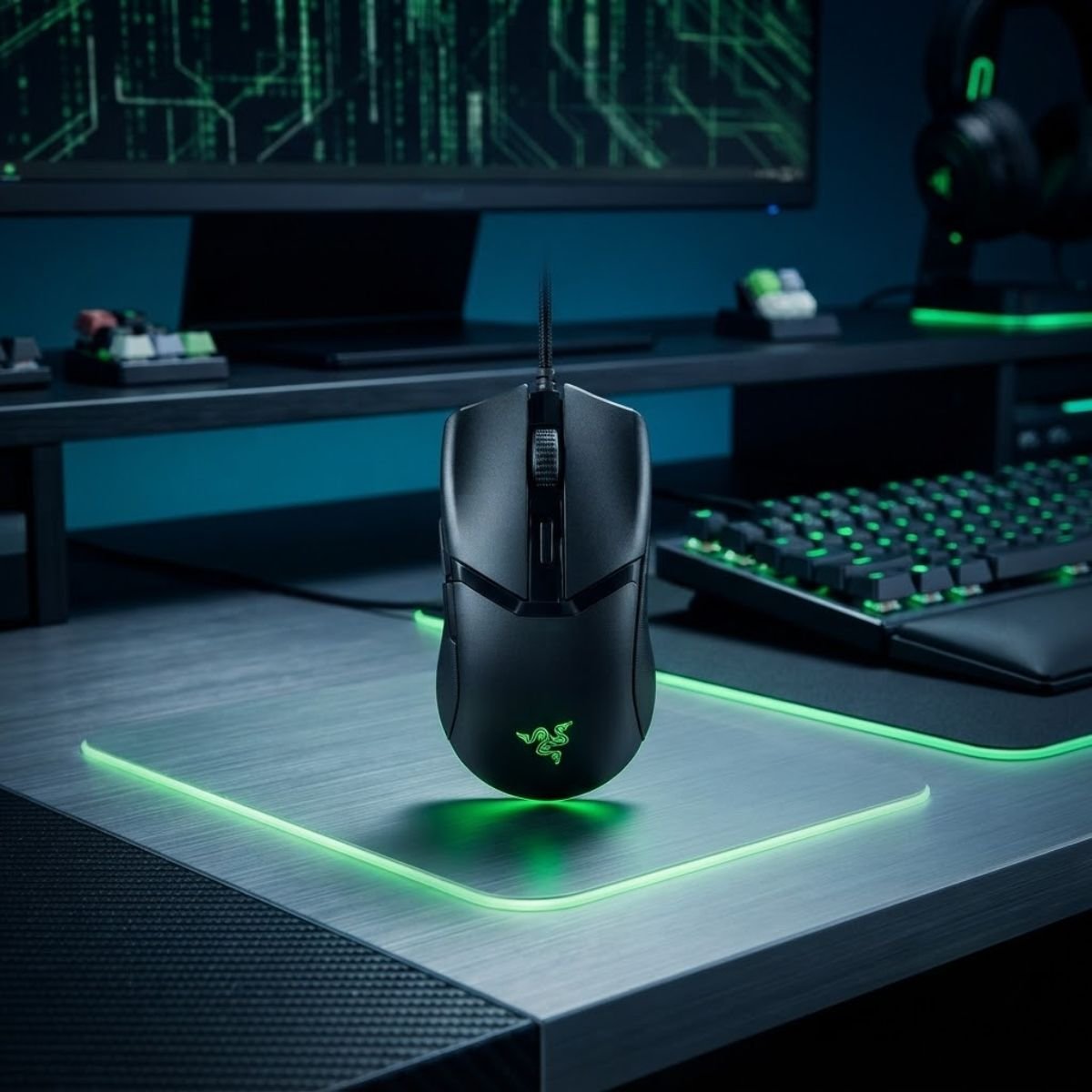 Razer Cobra wired gaming mouse in black with RGB lighting